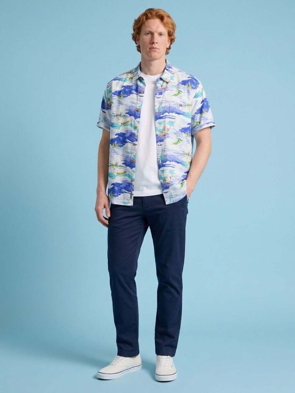 Tommy Bahama Scenic Beach Landscape Print Silk Cotton Blend Camp Shirt